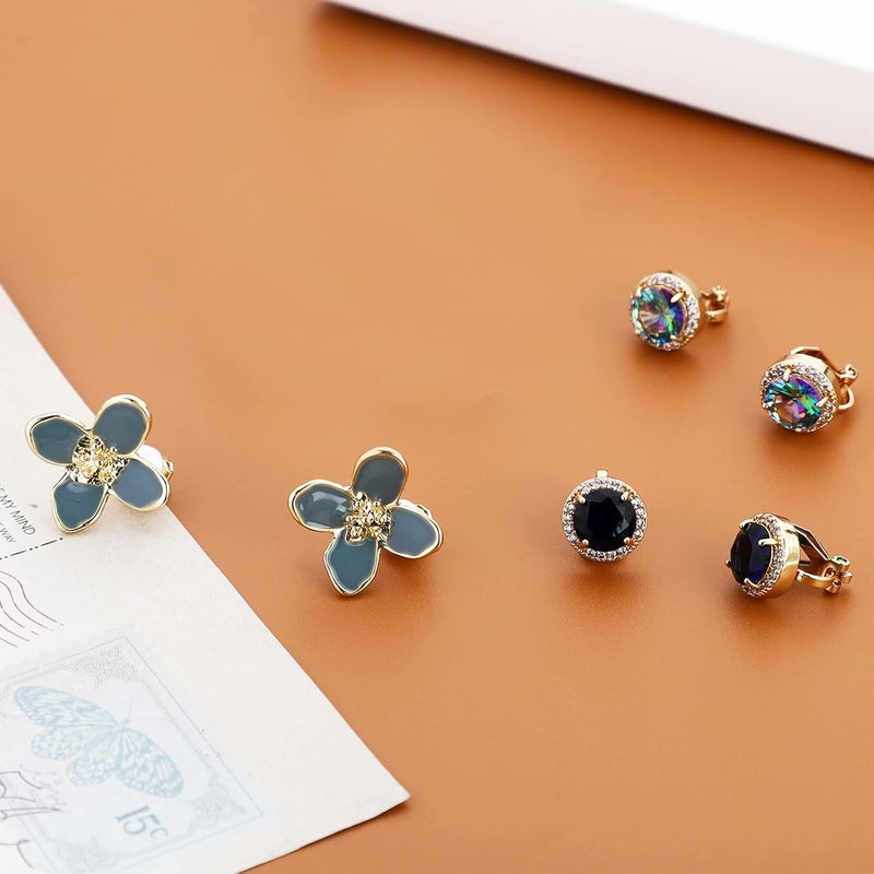 NEWITIN 12 Pairs Clip On Earrings for Women Cute Earring Crystal Pearl Stud Charming Fashion Earring Non Piercing Clip on Stud Earrings for Women - Image 3